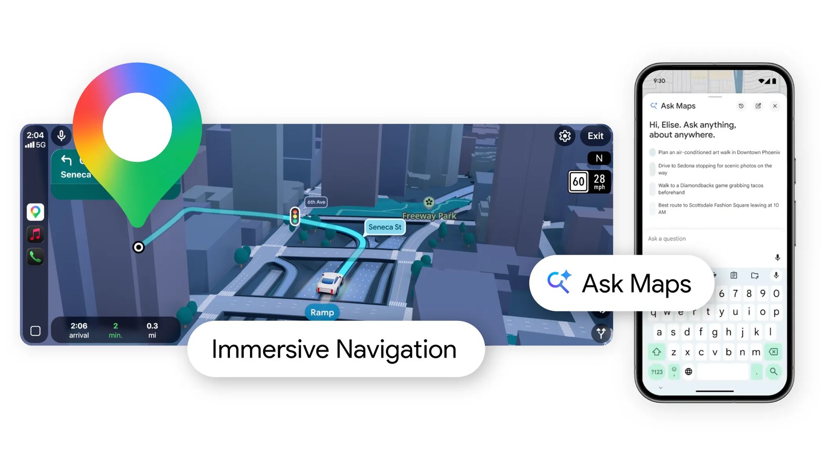 Google's announcement image for Ask Maps and Immersive Navigation in Google Maps